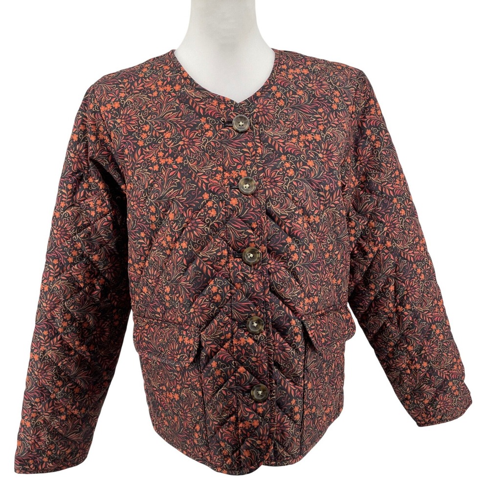 Quilted Lightweight Jacket Top Womens Medium P‎ Floral Cottage Country Button